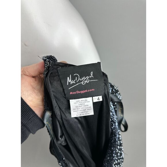 Mac Duggal Black Silver V-Neck Long Sleeve Embellished Dress size 4 NWT 4900D - Picture 12 of 13